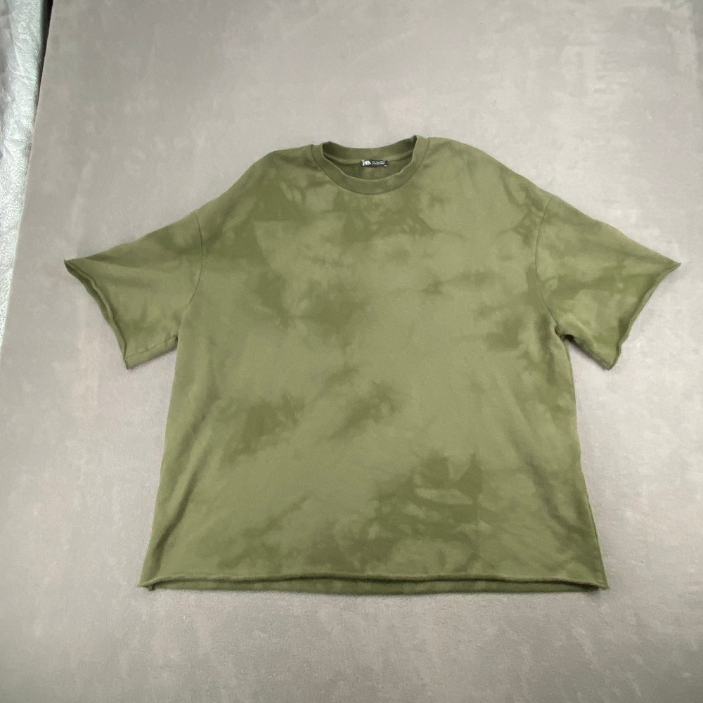 Zara Man Olive Green Tie Dye Raw Hem Short Sleeve Sweatshirt Large 0962/338/505